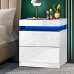 Bedside Tables Side Table 2 Drawers RGB LED High Gloss Nightstand Cabinet