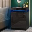 Bedside Tables 3 Drawers Side Table RGB LED High Gloss Nightstand Cabinet