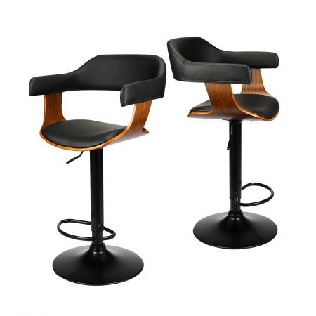 2x Wooden Bar Stools Kitchen Swivel Chairs Bar Stool Leather Black