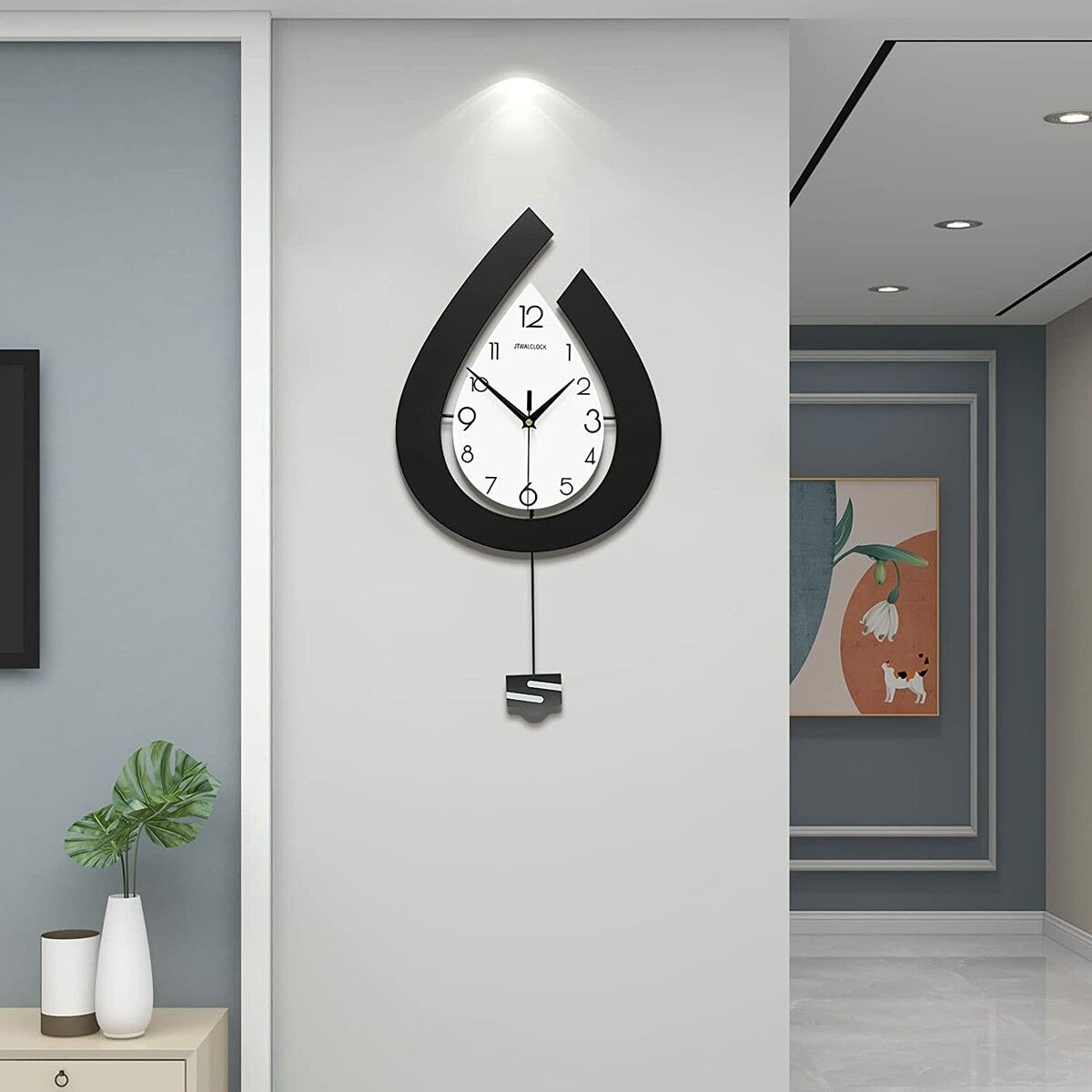 Wall Clock for Living Room Decor Large Pendulum Modern Silent Non-Ticking Battery Operated