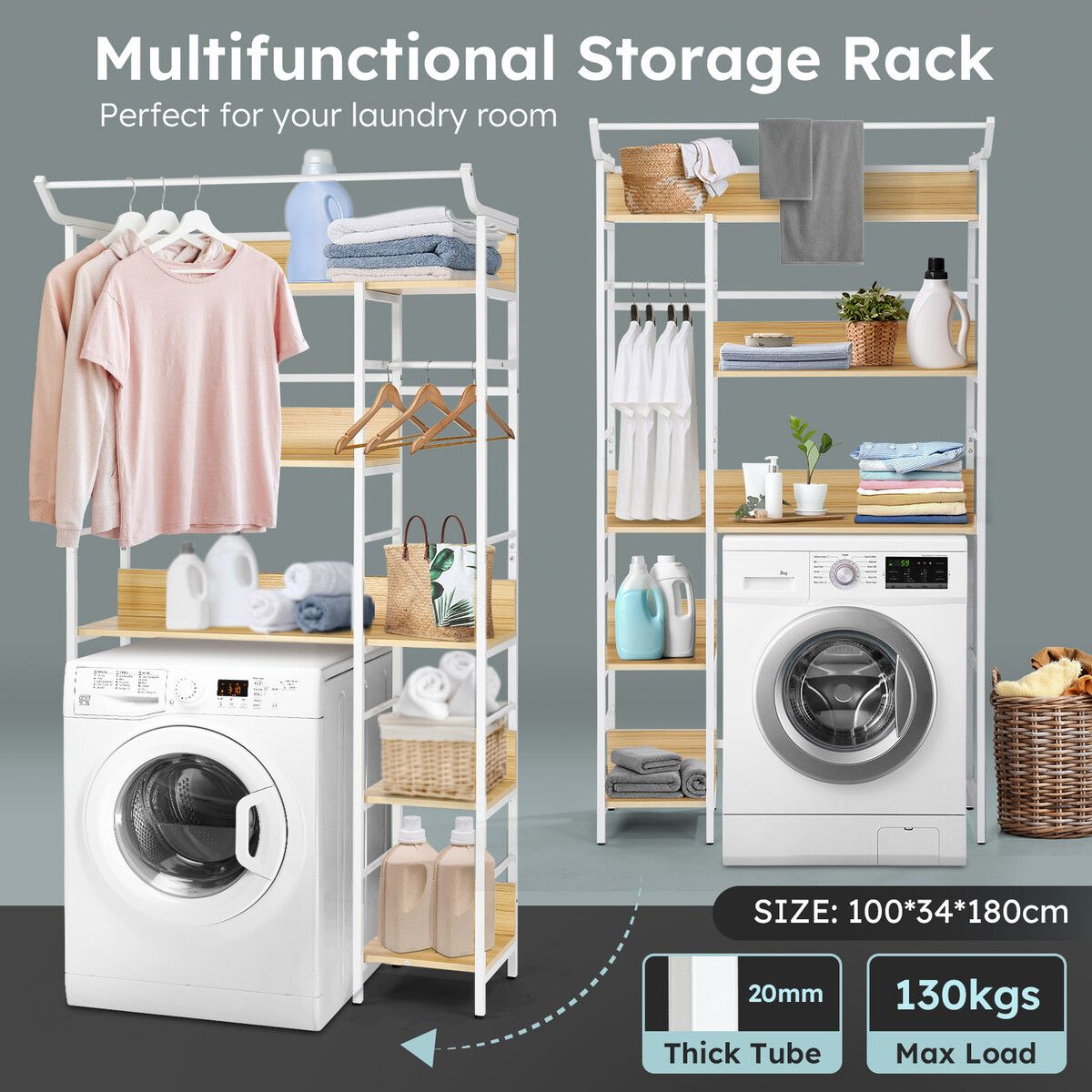 Over Toilet Shelf Bathroom Organiser Washing Machine Dryer Laundry Washer Storage Towel Rack 5 Tier Freestanding Open Unit
