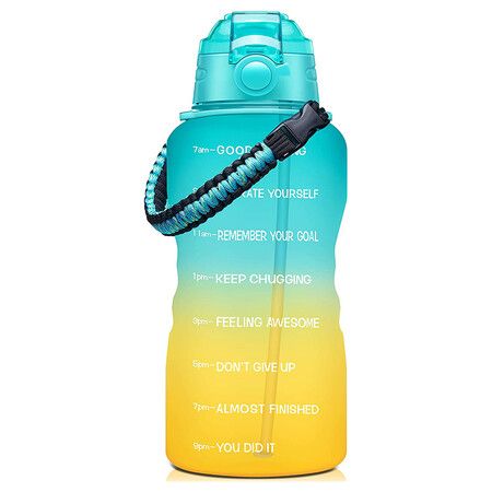 Large Water Bottle With Drawstring Handle And Removable Straw,With Time Marker To Ensure You Drink Enough Water(Random Style)