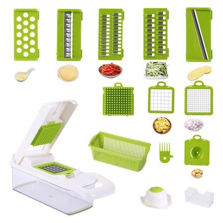 15-in-1 Vegetable Slicer and Chopper Vegetable Cutter for Salad Maker Cheese Slicer Onion Chopper Dicer White