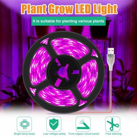 3M LED Plant Grow Light Strips, Waterproof Full Spectrum Growing Lamp for Indoor Plants Succulents Hydroponics Greenhouse Gardening USB Bars