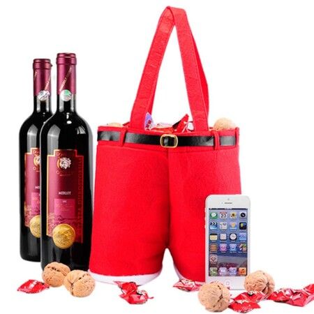 Christmas Decoration Gift Bags Candy Bags Santa Pants Lovely Wine Bottle Gift Bags for Kids Best for Wedding Holiday New Year