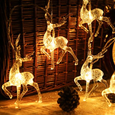 1.5M Christmas fairy lights, reindeer fairy lights LED on silver wire deer warm white Static battery operated LED garland garden decoration