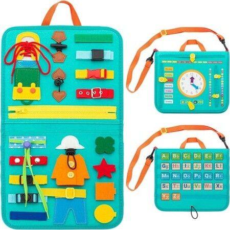 Busy Board Sensory Bag for Toddlers, Sensory Activity Developing Board for Preschool, Montessori Learning Early Education Toys, Travel Toys for Girls & Boys, Baby Gift