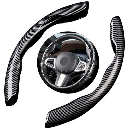 Carbon Fiber Steering Wheel Cover for Men Women, Compatible with 99% Cars, Black