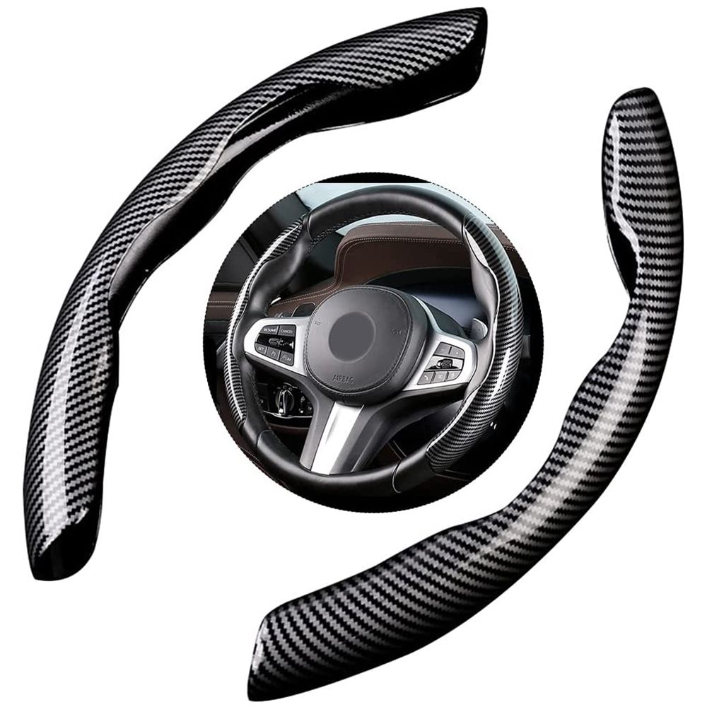 Carbon Fiber Steering Wheel Cover for Men Women, Compatible with 99% Cars, Black