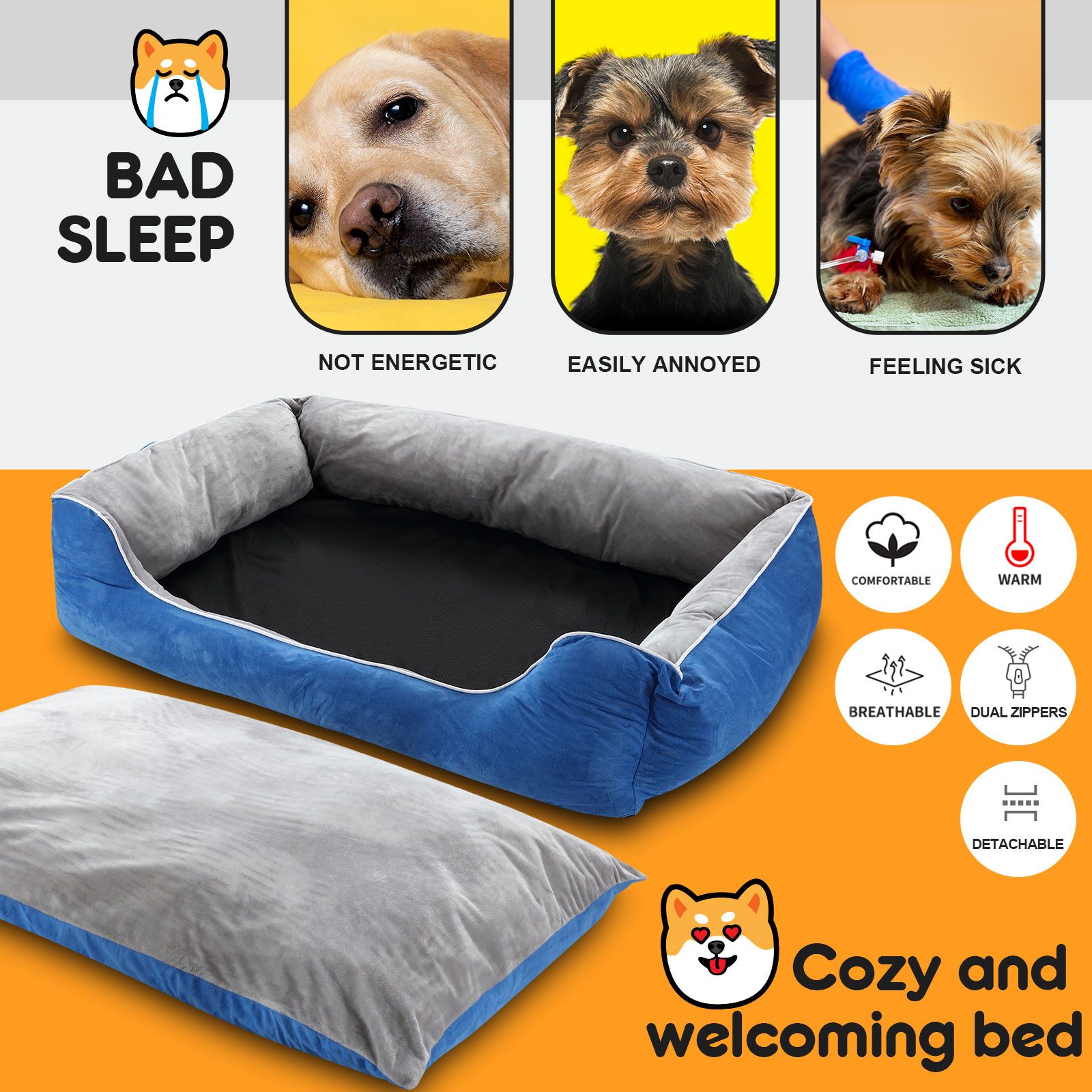 Pet Dog Cat Bed Puppy Calming Sofa Cushion Warm Soft Couch Washable