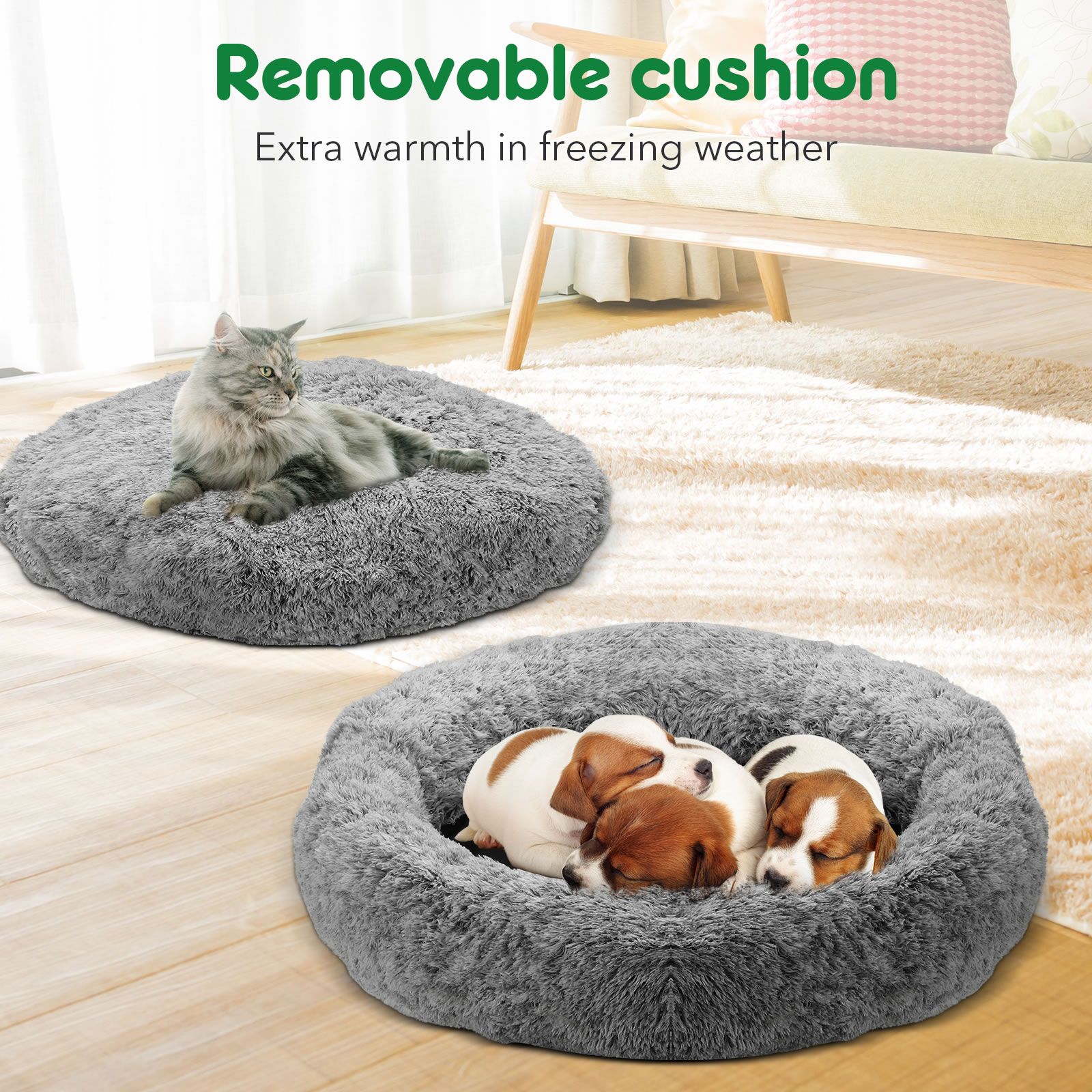 Pet Dog Cat Bed Puppy Calming Cave Nest Soft Plush Warm Round Comfy