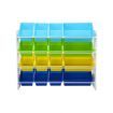 Kids Toy Box Bookshelf Organiser Storage Rack Display Shelf 16 Plastic Bins Drawers Unit Multicolour Kidbot