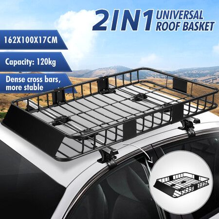 2 In 1 Roof Rack Universal Luggage Carrier Basket Holder Cargo Storage for Car SUV Steel 120Kg