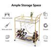 Gold Bar Cart Drinks Trolley Wine Coffee Tea Kitchen Serving Rack Wine Hooks Holders Rack Curtain Wall Mirror Shelves 