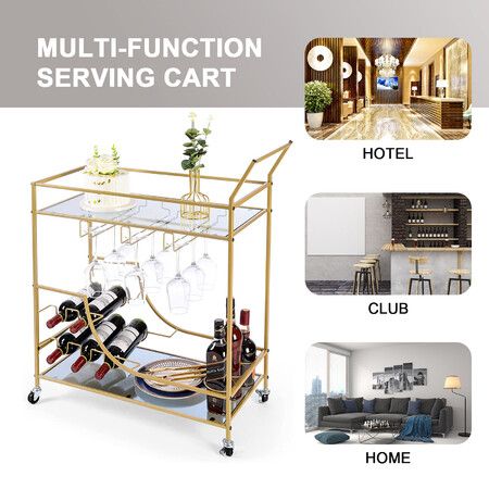 Gold Bar Cart Drinks Trolley Wine Coffee Tea Kitchen Serving Rack Wine ...