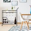 Black Bar Cart Drinks Trolley Coffee Tea Wine Kitchen Serving Rack Wine Holders Hooks Rack Curtain Wall Mirror Shelves