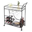 Black Bar Cart Drinks Trolley Coffee Tea Wine Kitchen Serving Rack Wine Holders Hooks Rack Curtain Wall Mirror Shelves