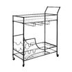 Black Bar Cart Drinks Trolley Coffee Tea Wine Kitchen Serving Rack Wine Holders Hooks Rack Curtain Wall Mirror Shelves