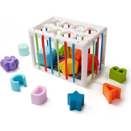 Sensory Toys Shape Sorter Baby Block Colorful Textured Balls Sorting Games, Learning Activity for Early Development-Cuboid