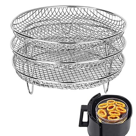 Air Fryer Basket Tray Accessories Three Stackable Dehydrator Racks Fit All 4.2qt 5.8qt Air Fryer