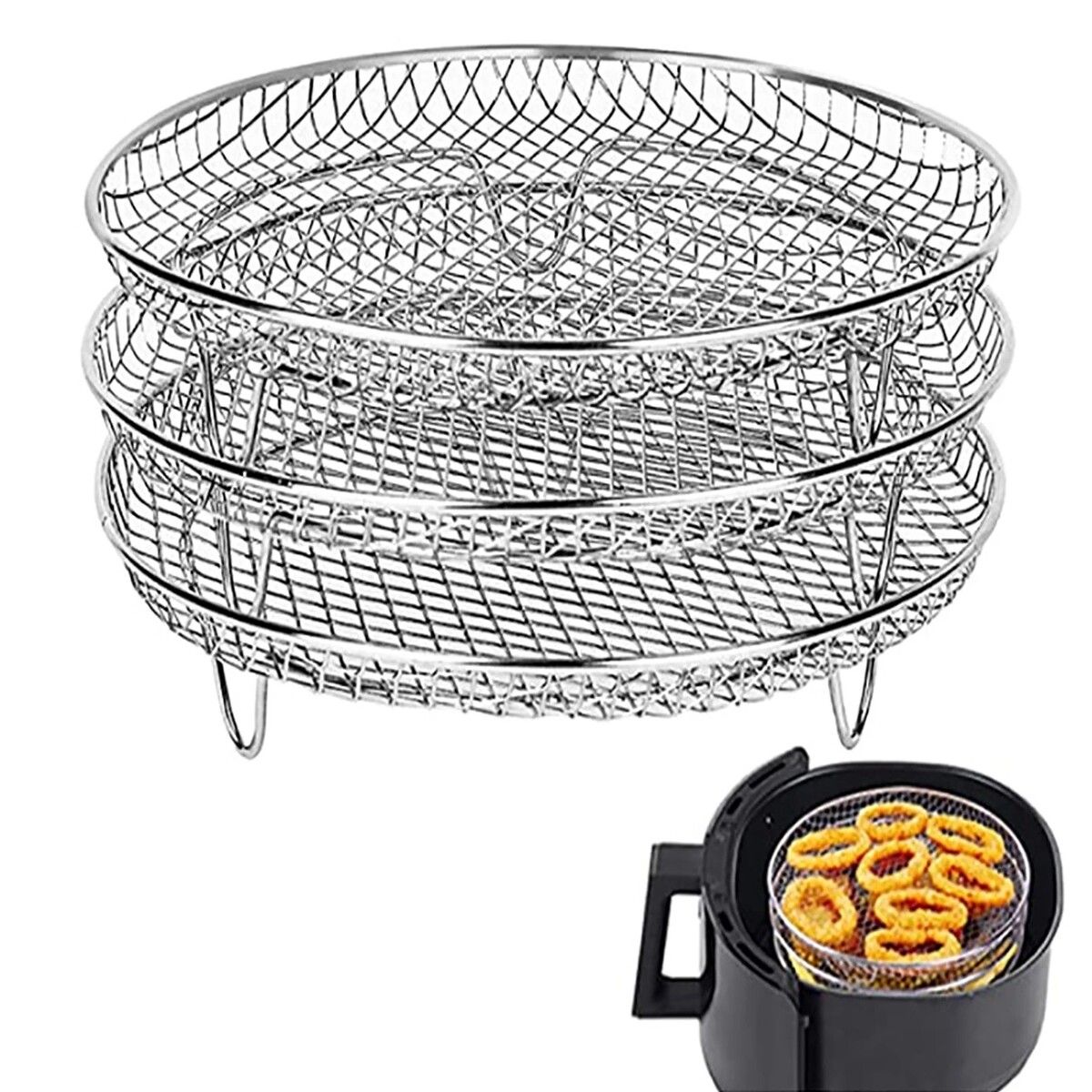 Air Fryer Basket Tray Accessories Three Stackable Dehydrator Racks Fit