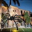 Halloween Decorations Outdoor 200&quot; Halloween Spider Web + 47&quot; Giant Spider Black Fake Hairy Spider with Triangular for Outside Yard,Lawn,Tree