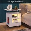 Luxsuite Smart Bedside Table White LED Cabinet Storage Nightstand Bedroom Full High Gloss Finish with Drawer Adjustable Laptop Desk 2 Shelves USB Type-C Port