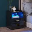 Luxsuite Smart Bedside Table Black LED Side End Nightstand Sofa Storage Cabinet Bedroom Full High Gloss 2 Drawers 1 Open Shelf USB Type-C Port Human Induction