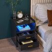 Luxsuite Smart Bedside Table Black LED Side End Nightstand Sofa Storage Cabinet Bedroom Full High Gloss 2 Drawers 1 Open Shelf USB Type-C Port Human Induction