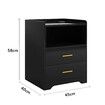 Luxsuite Smart Bedside Table Black LED Side End Nightstand Sofa Storage Cabinet Bedroom Full High Gloss 2 Drawers 1 Open Shelf USB Type-C Port Human Induction