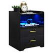 Luxsuite Smart Bedside Table Black LED Side End Nightstand Sofa Storage Cabinet Bedroom Full High Gloss 2 Drawers 1 Open Shelf USB Type-C Port Human Induction