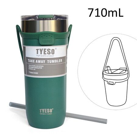 710mL Vacuum Insulated Double Wall Tumbler Coffee Mug with Lid Straw Cup with Splash Proof Sliding Lid Col.Green