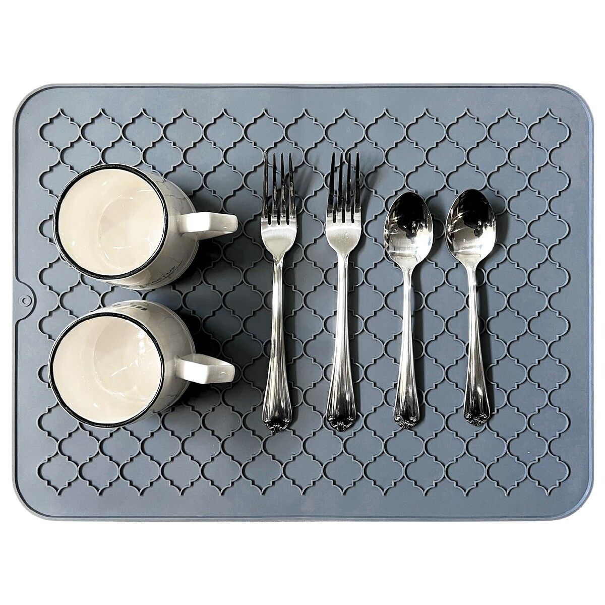 16"x12’’ Silicone Dish Drying Mats for Kitchen Counter, Non-Slip Sink Mat, Heat Resistant Hot Pot Holder 2 Pack Gray