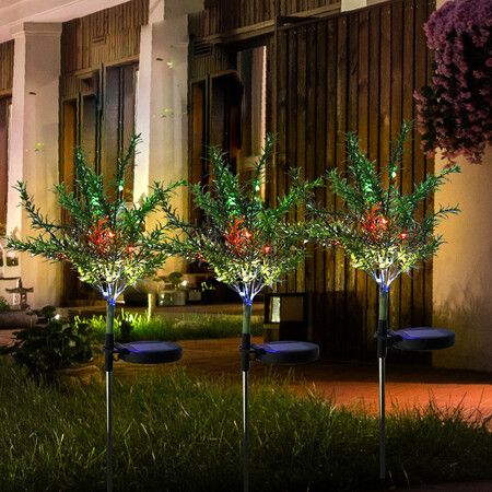 2pcs Christmas Solar Garden Lights Tree Outdoor Multi-Color Changing LED Stake Lights Flower