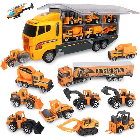 11-in-1 Transport Vehicle, Diecast Construction Truck, Toy Transport Truck Vehicle Set, Gifts for Kids ,Ages 6 and Up