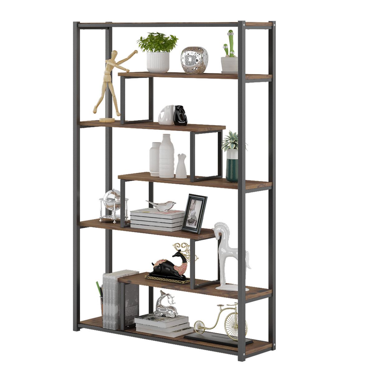 LUXSUITE 7-tier Bookshelf Bookcase Storage Display Rack Freestanding ...