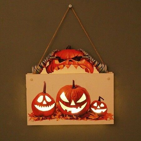 Halloween  Door Sign Hanging Lighting Ornament - Evil Pumpkin 25x23 cm