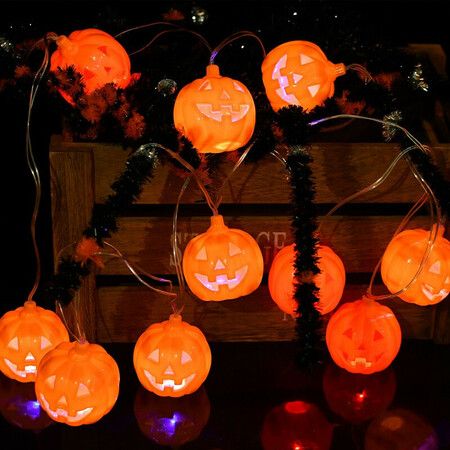 Pumpkin String Lights 2M 10 Leds Warm Funny Faces Energy-Saving Pumpkin String Lights For Home Office Restaurant Party