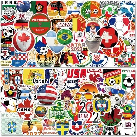 100Pcs Qatar World Cup 2022 Stickers,Soccer Stickers,Vinyl Waterproof Decal,Cute Decal for Aldults Kids Teens Boys