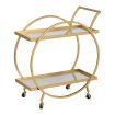 Gold Bar Cart Drinks Trolley Coffee Wine Tea Kitchen Serving Rack Round Outdoor Shelf Vintage with 2 Mirror Shelves Handle  