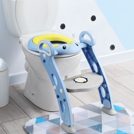 Potty Training Seat Kid Toilet Trainer Step Chair Stool Ladder Foldable Height Adjustable Armrests Nonslip Pads Splash Guard