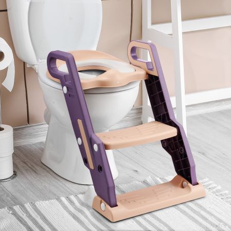 Potty Training Seat Trainer Kids Toilet Step Chair Stool Ladder Height Adjustable Foldable Handles Nonslip Pads Splash Guard