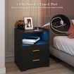 Luxsuite Smart Bedside Table Black LED Side End Nightstand Sofa Storage Cabinet Bedroom Full High Gloss 2 Drawers 1 Open Shelf USB Type-C Port Human Induction