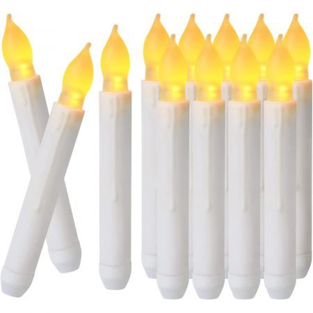 12PCS Battery Operated LED Taper Candles Light, Flameless Taper Candles with Flickering Warm White Light