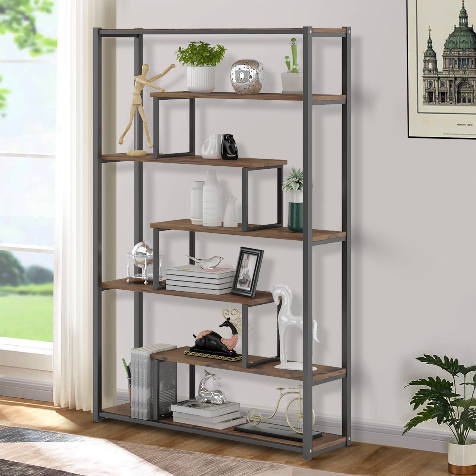 LUXSUITE 7-tier Bookshelf Bookcase Storage Display Rack Freestanding ...