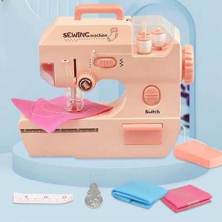 Sewing Machine Toy Sewing Kit for children from 8 to 12 years old Interesting Educational Toy Suitable for Kid And Beginners Travel Gift Color Pink