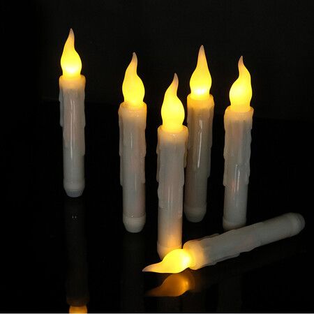Battery Operated Drip Wax Amber Flickering Led Candles , flicker led taper candles (6pcs)