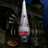 Halloween Decorations Hanging Outdoor, 50cm Scary Skull with LED Red Eyes, White