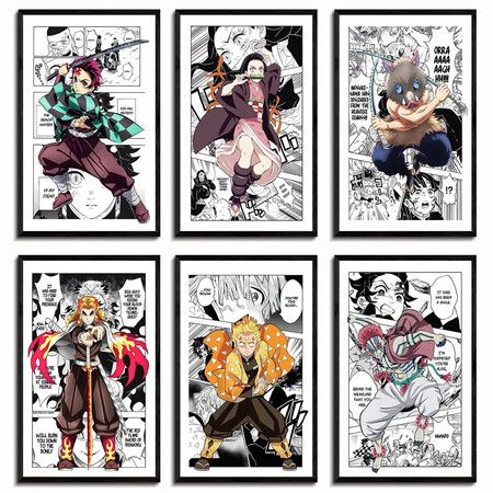 6p Demon Slayer Poster Anime Art Decor HD Print Painting for Living Room,Home Bedroom Playroom 20X25CM Unframed