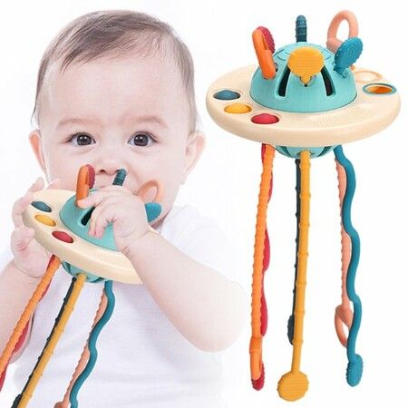 Baby Sensory Development Toys Soft Sensory Training Toys Children UFO Pumping Sensory Toy Baby Finger Pull Exercises